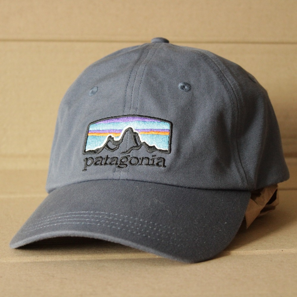 Patagonia P-6 Trad Strapback Cap Men OS Blue Big Logo Mountain Dad Hat Canvas